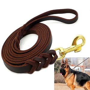Laisse Longue Tressée en Cuir Véritable pour Chiens